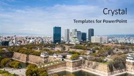  Presentation with city japan - PPT theme featuring castle and business park background and a light blue colored foreground