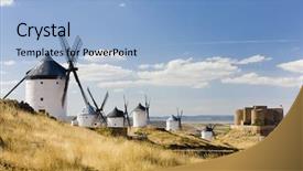  Presentation with windmills - PPT theme with quixote - windmills with castle consuegra castile-la background and a  colored foreground