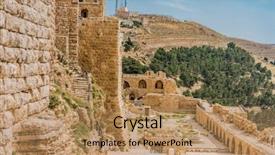  Presentation with middle east - Audience pleasing PPT theme consisting of castle fortress jordan middle east backdrop and a coral colored foreground