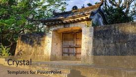  Presentation with ancient japan - Amazing presentation theme having castle grounds in okinawa japan backdrop and a coral colored foreground