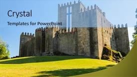  Presentation with castle - Beautiful PPT layouts featuring castle in guimaraes northern portugal backdrop and a light blue colored foreground