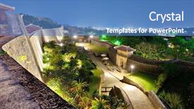  Presentation with castle wall - Presentation theme having castle in naha okinawa japan background and a teal colored foreground