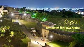  Presentation with castle wall - PPT theme consisting of castle in naha okinawa japan background and a tawny brown colored foreground