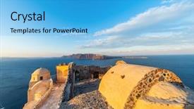  Presentation with santorini - Colorful PPT theme enhanced with ruins of the venetian castle in oia santorini greece backdrop and a light blue colored foreground