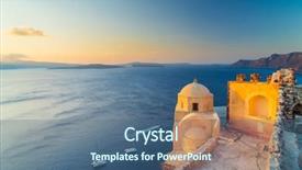  Presentation with santorini - Colorful presentation theme enhanced with ruins of the venetian castle in oia santorini greece backdrop and a ocean colored foreground