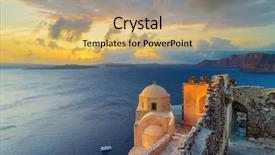  Presentation with santorini - Slide deck consisting of antenna - ruins of the venetian castle background and a coral colored foreground