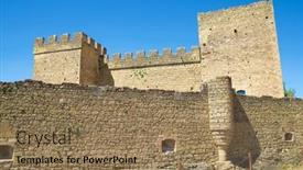  Presentation with village - Theme enhanced with castle-in-pedraza-village-segovia background and a coral colored foreground