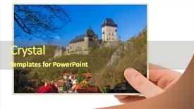  Presentation with hand x ray - Presentation design with castle karlstejn in czech republic background and a tawny brown colored foreground