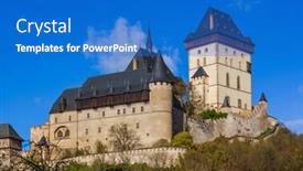  Presentation with czech republic - PPT layouts having castle-karlstejn-in-czech-republic background and a cobalt blue colored foreground