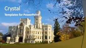  Presentation with now - Slide deck with castle neogothic hluboka nad vltavou built in the thirteenth century and has undergone several renovations until now look like it background and a teal colored foreground