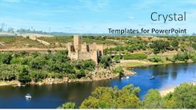  Presentation with knights - Presentation design enhanced with castle-of-almourol-knights-templar background and a arctic colored foreground