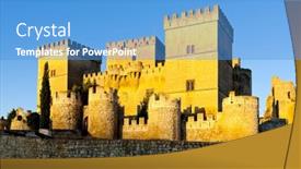  Presentation with spain - Presentation theme featuring castle-of-ampudia-castile background and a teal colored foreground