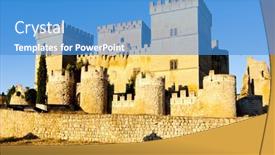  Presentation with spain - PPT layouts with castle-of-ampudia-castile background and a teal colored foreground