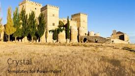  Presentation with spain - PPT theme featuring castle-of-ampudia-castile background and a gold colored foreground