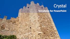  Presentation with overcrowding islands - Presentation design featuring castle of capdepera majorca balearic background and a  colored foreground