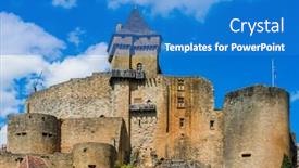  Presentation with castle - Presentation design enhanced with castle-of-castelnaud-la-chapelle background and a teal colored foreground