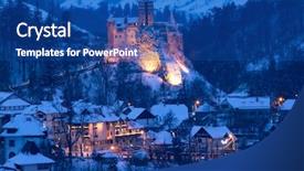  Presentation with medieval building columns - Slide set with castle of dracula transylvania romania background and a ocean colored foreground