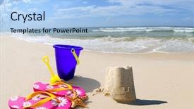  Presentation with seashore - Cool new theme with castle on seashore by beach backdrop and a light blue colored foreground
