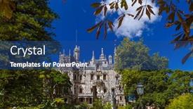  Presentation with castle - PPT theme with castle-quinta-da-regaleira-sintra background and a ocean colored foreground