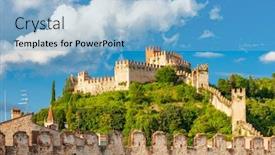  Presentation with italy - Beautiful PPT theme featuring castle-soave-in-veneto-italy backdrop and a light blue colored foreground