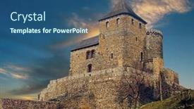  Presentation with castle - PPT theme featuring castle-sunset-castle-in-south background and a ocean colored foreground