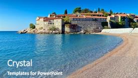  Presentation with island - Audience pleasing PPT theme consisting of castle view from beach montenegro backdrop and a teal colored foreground