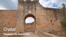  Presentation with castle wall - Slide deck having castle wall - entrance to the medieval city background and a coral colored foreground