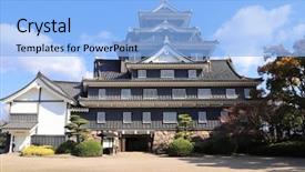  Presentation with japan castle - PPT theme having castles - okayama castle ravens castle black background and a light blue colored foreground