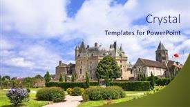  Presentation with gardens - Slide set with castles of france - jumilhac-le-grand with beautiful gardens background and a light blue colored foreground
