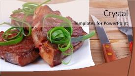  Presentation with meat beef - Presentation enhanced with castor oil - grilled meat beef steaks strips background and a  colored foreground