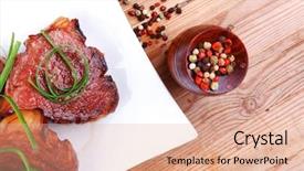  Presentation with meat beef - Audience pleasing PPT layouts consisting of castor oil - grilled meat beef steaks strips backdrop and a  colored foreground