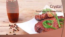  Presentation with beef meat soup stew - Presentation theme having castor oil - grilled meat beef steaks strips background and a  colored foreground
