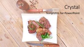  Presentation with beef meat soup stew - Presentation having castor oil - grilled meat beef steaks strips background and a  colored foreground