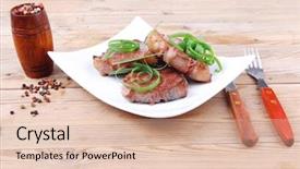  Presentation with meat beef - PPT theme enhanced with castor oil - grilled meat beef steaks strips background and a  colored foreground