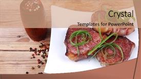  Presentation with beef meat soup stew - PPT theme consisting of castor oil - roasted beef meat strips steak background and a  colored foreground