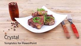  Presentation with meat beef - Colorful slide set enhanced with castor oil - roasted beef meat strips steak backdrop and a  colored foreground