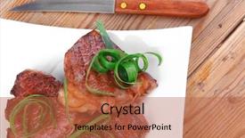  Presentation with beef meat soup stew - PPT layouts consisting of castor oil - roasted beef meat strips steak background and a  colored foreground