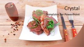  Presentation with meat beef - Amazing slide deck having castor oil - roasted beef meat strips steak backdrop and a  colored foreground