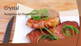  Presentation with meat beef - Presentation having castor oil - roasted beef meat strips steak background and a  colored foreground