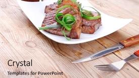  Presentation with meat beef - Slide set having castor oil - roasted beef meat strips steak background and a  colored foreground