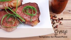  Presentation with beef steak bbq strip steak - Beautiful slides featuring castor oil - roasted beef meat strips steak backdrop and a  colored foreground