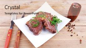  Presentation with beef meat soup stew - PPT theme consisting of castor oil - roasted beef meat strips steak background and a  colored foreground