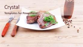  Presentation with meat beef - Beautiful presentation theme featuring castor oil - roasted beef meat strips steak backdrop and a lemonade colored foreground