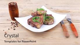  Presentation with meat beef - PPT layouts consisting of castor oil - roasted beef meat strips steak background and a lemonade colored foreground