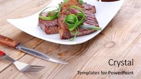  Presentation with meat beef - Theme enhanced with castor oil - roasted beef meat strips steak background and a  colored foreground