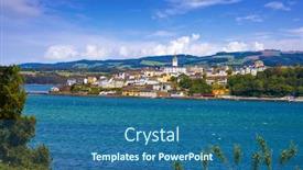  Presentation with skyline - Colorful slide set enhanced with castropol-village-skyline-in-asturias backdrop and a ocean colored foreground