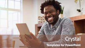  Presentation with african american in computer business - Slide set featuring casual african man using digital background and a tawny brown colored foreground
