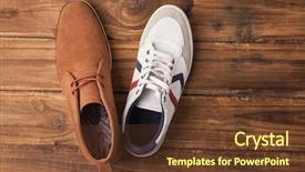  Presentation with fashion shoes - Slides enhanced with casual and dressy mens shoes background and a tawny brown colored foreground