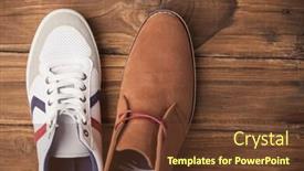  Presentation with shoes - PPT layouts featuring casual-and-dressy-mens-shoes background and a tawny brown colored foreground