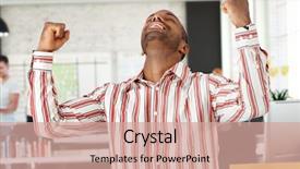  Presentation with black man - Slide set with casual black man celebrating success background and a  colored foreground